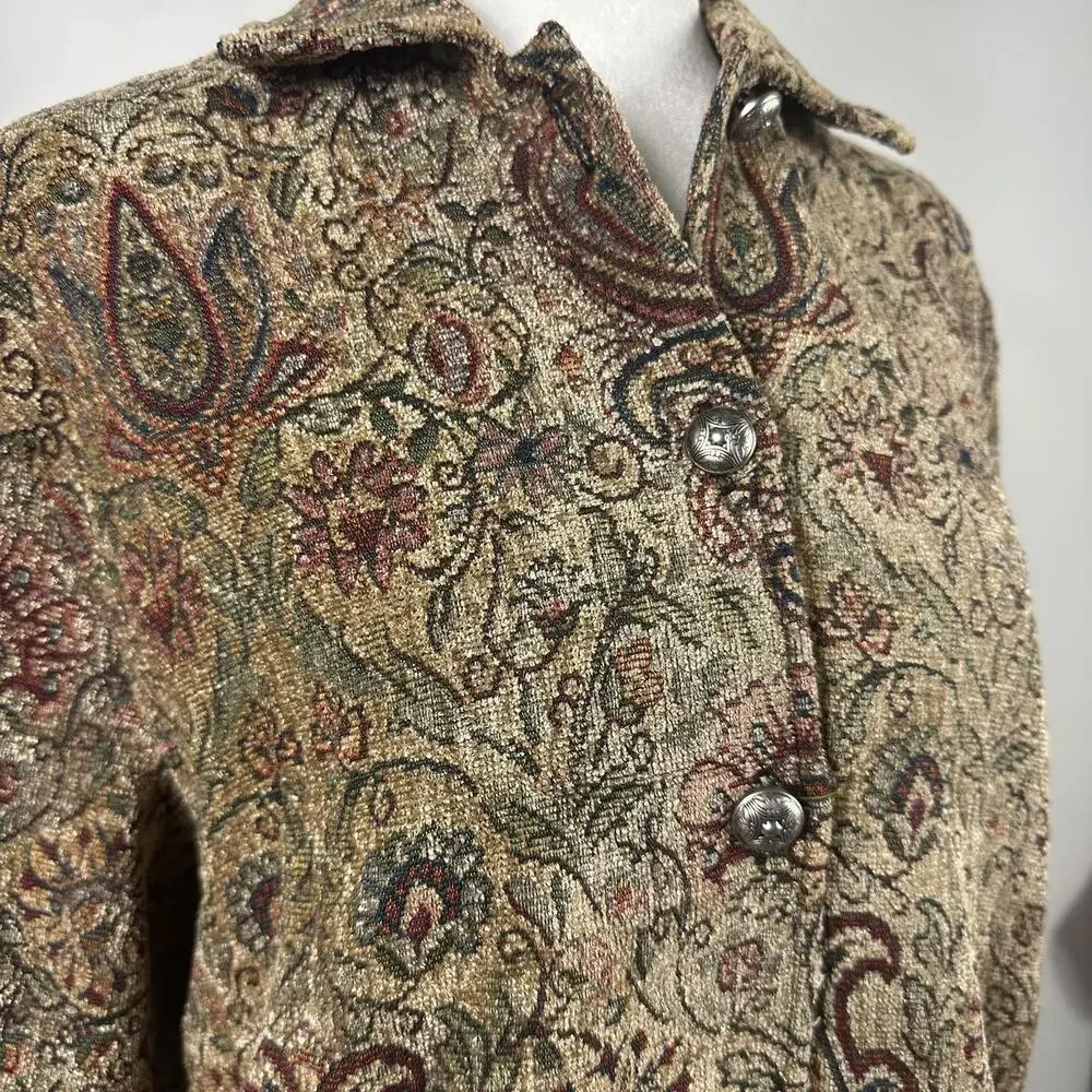 Erin London Bohemian Paisley‎ Floral Jacket Brown Women's Outerwear Fall Casual